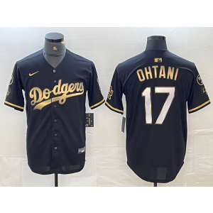 MLB Dodgers 17 Shohei Ohtani Black Gold Nike Cool Base Men Jersey