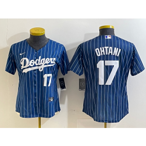 MLB Dodgers 17 Shohei Ohtani Blue Nike Cool Base Women Jersey