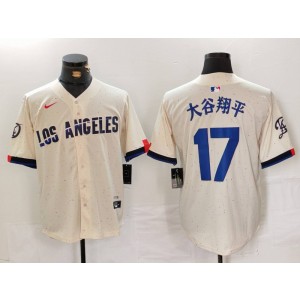 MLB Dodgers 17 Shohei Ohtani Cream 2024 City Connect Nike Cool Base Men Jersey