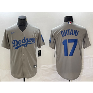 MLB Dodgers 17 Shohei Ohtani Grey Nike Cool Base Men Jersey 1