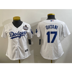 MLB Dodgers 17 Shohei Ohtani White 2024 World Series Nike Cool Base Women Jersey