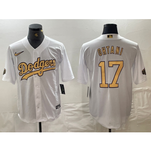 MLB Dodgers 17 Shohei Ohtani White Gold Nike Cool Base Men Jersey