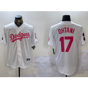 MLB Dodgers 17 Shohei Ohtani White Pink Nike Cool Base Men Jersey