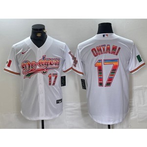MLB Dodgers 17 Shohei Ohtani White Rainbow Nike Cool Base Men Jersey