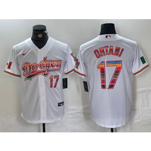 MLB Dodgers 17 Shohei Ohtani White Rainbow Nike Cool Base Men Jersey