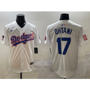 MLB Dodgers 17 Shohei Ohtani White USA Flag Nike Cool Base Men Jersey MLB Dodgers 17 Shohei Ohtani White USA Flag Nike Cool Base Men Jersey
