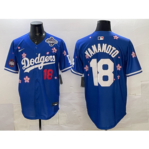 MLB Dodgers 18 Yamamoto Blue Tokyo 2025 World Series Champion Nike Cool Base Men Jersey