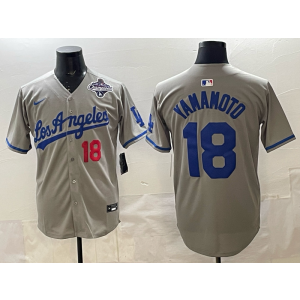 MLB Dodgers 18 Yamanoto Grey 2025 World Series Champion Nike Cool Base Men Jersey