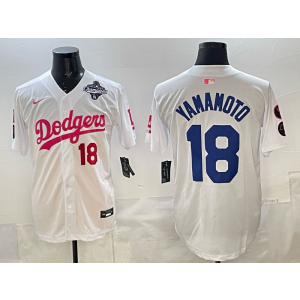 MLB Dodgers 18 Yamanoto White 2025 World Series Champion Nike Cool Base Men Jersey