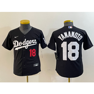 MLB Dodgers 18 Yoshinobu Yamamoto Black Nike Cool Base Youth Jersey MLB Dodgers 18 Yoshinobu Yamamoto Black Nike Cool Base Youth Jersey