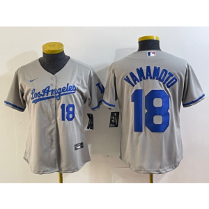MLB Dodgers 18 Yoshinobu Yamamoto Grey Nike Cool Base Women Jersey