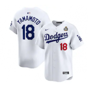 MLB Dodgers 18 Yoshinobu Yamamoto White 2024 World Series Nike Cool Base Men Jersey