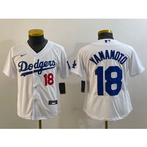 MLB Dodgers 18 Yoshinobu Yamamoto White Nike Cool Base Youth Jersey MLB Dodgers 18 Yoshinobu Yamamoto White Nike Cool Base Youth Jersey
