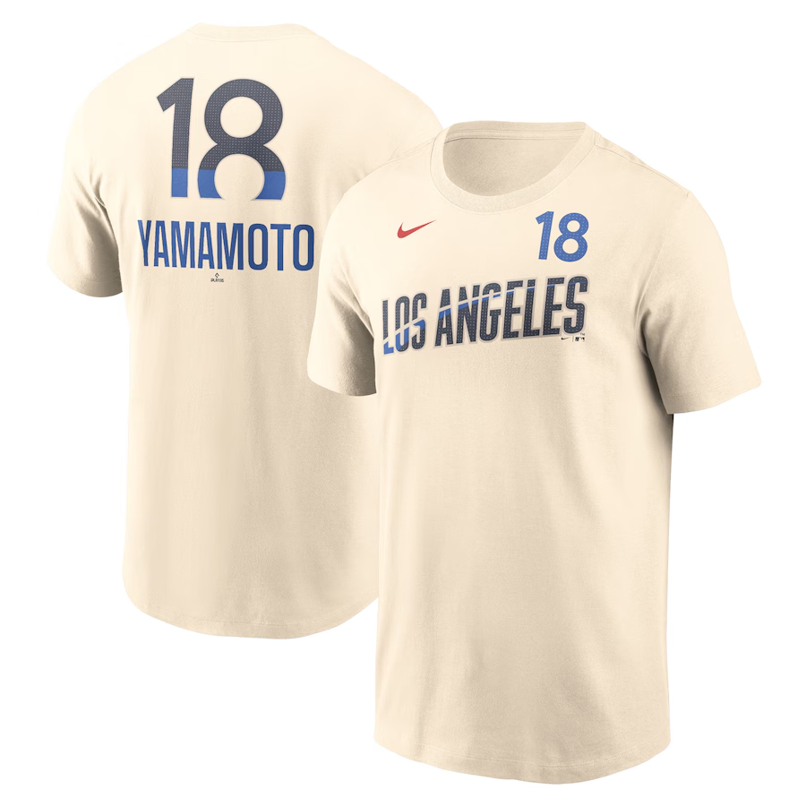 MLB Dodgers 18 Yoshinobu Yamamoto cream T-shirt