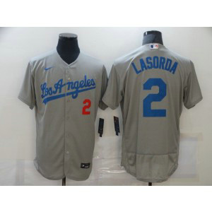 MLB Dodgers 2 Tommy Lasorda Gray World Series Nike Flexbase Men Jersey