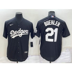 MLB Dodgers 21 Walker Buehler Black Nike Cool Base Baseball Men Jerseys