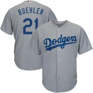 MLB Dodgers 21 Walker Buehler Gray Cool Base Men Jersey