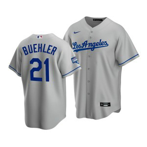 MLB Dodgers 21 Walker Buehler Grey 2020 World Series Champions Cool Base Men Jersey