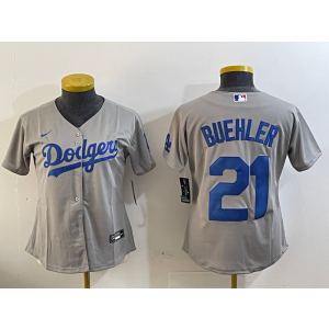 MLB Dodgers 21 Walker Buehler Grey Nike Cool Base Youth Jersey
