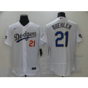 MLB Dodgers 21 Walker Buehler White Gold 2020 World Series Champion Nike Flexbase Men Jersey