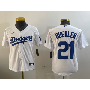 MLB Dodgers 21 Walker Buehler White Nike Cool Base Youth Jersey
