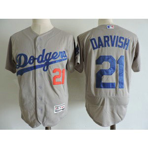 MLB Dodgers 21 Yu Darvish Gray Flexbase Men Jersey