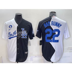 MLB Dodgers 22 Bad Bunny White Black Nike Cool Base Split Men Jersey