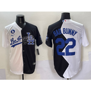 MLB Dodgers 22 Bad Bunny White Black Split Nike Cool Base Men Jersey MLB Dodgers 22 Bad Bunny White Black Split Nike Cool Base Men Jersey