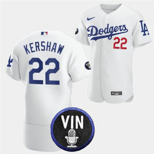MLB Dodgers 22 Clayton Kershaw 2022 White Vin Scully Patch Nike Flexbase Men Jersey