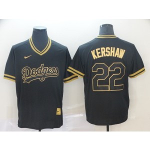 MLB Dodgers 22 Clayton Kershaw Black Gold Nike Cool Base Men Jersey