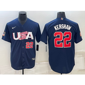 MLB Dodgers 22 Clayton Kershaw Blue 2023 World Series Cool Base Men Jersey