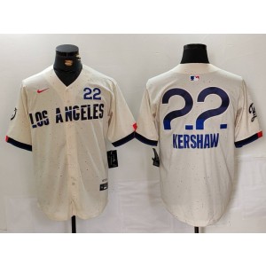 MLB Dodgers 22 Clayton Kershaw Cream 2024 City Connect Nike Cool Base Men Jersey
