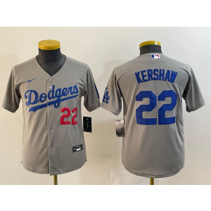 MLB Dodgers 22 Clayton Kershaw Grey Nike Cool Base Youth Jersey