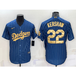 MLB Dodgers 22 Clayton Kershaw Navy Gold Nike Cool Base Men Jersey