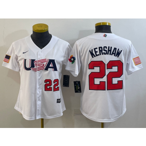 MLB Dodgers 22 Clayton Kershaw White 2023 World Baseball Classic Youth Jersey