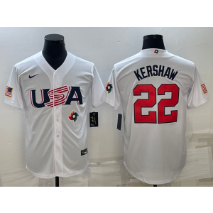MLB Dodgers 22 Clayton Kershaw White 2023 World Series Cool Base Men Jersey 1