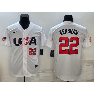 MLB Dodgers 22 Clayton Kershaw White 2023 World Series Cool Base Men Jersey