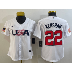 MLB Dodgers 22 Clayton Kershaw White Nike 2023 World Baseball Classic Youth Jersey