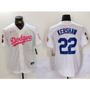 MLB Dodgers 22 Clayton Kershaw White Pink Nike Cool Base Men Jersey