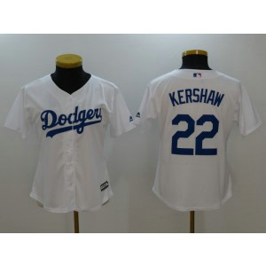 MLB Dodgers 22 Clayton Kershaw White Women Jersey