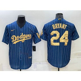 MLB Dodgers 24 Kobe Bryant Navy Gold Nike Cool Base Men Jersey