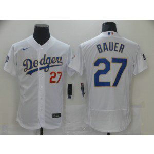 MLB Dodgers 27 Trevor Bauer White Champion Flexbase Men Jersey MLB Dodgers 27 Trevor Bauer White Champion Flexbase Men Jersey