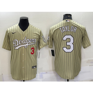 MLB Dodgers 3 Chris Taylor Cream Nike Coole Base Men Jersey