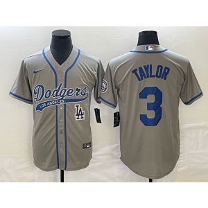 MLB Dodgers 3 Chris Taylor Grey Baseball Logo Nike Cool Base Men Jersey