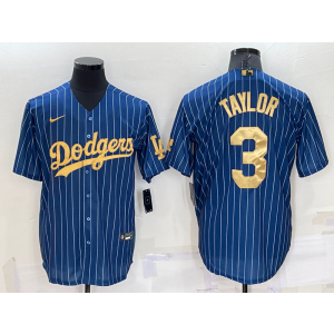 MLB Dodgers 3 Chris Taylor Navy Gold Nike Cool Base Men Jersey