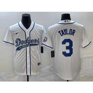 MLB Dodgers 3 Chris Taylor White Baseball Logo Nike Cool Base Men Jersey