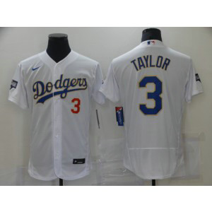 MLB Dodgers 3 Chris Taylor White Gold 2020 World Series Champion Nike Flexbase Men Jersey