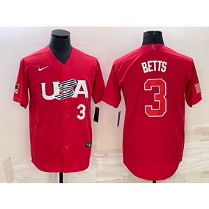 MLB Dodgers 3 Mookie Betts Red 2023 World Baseball Classic Men Jersey