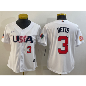 MLB Dodgers 3 Mookie Betts White 2023 World Baseball Classic Women Jersey