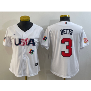 MLB Dodgers 3 Mookie Betts White 2023 World Baseball Classic Youth Jersey